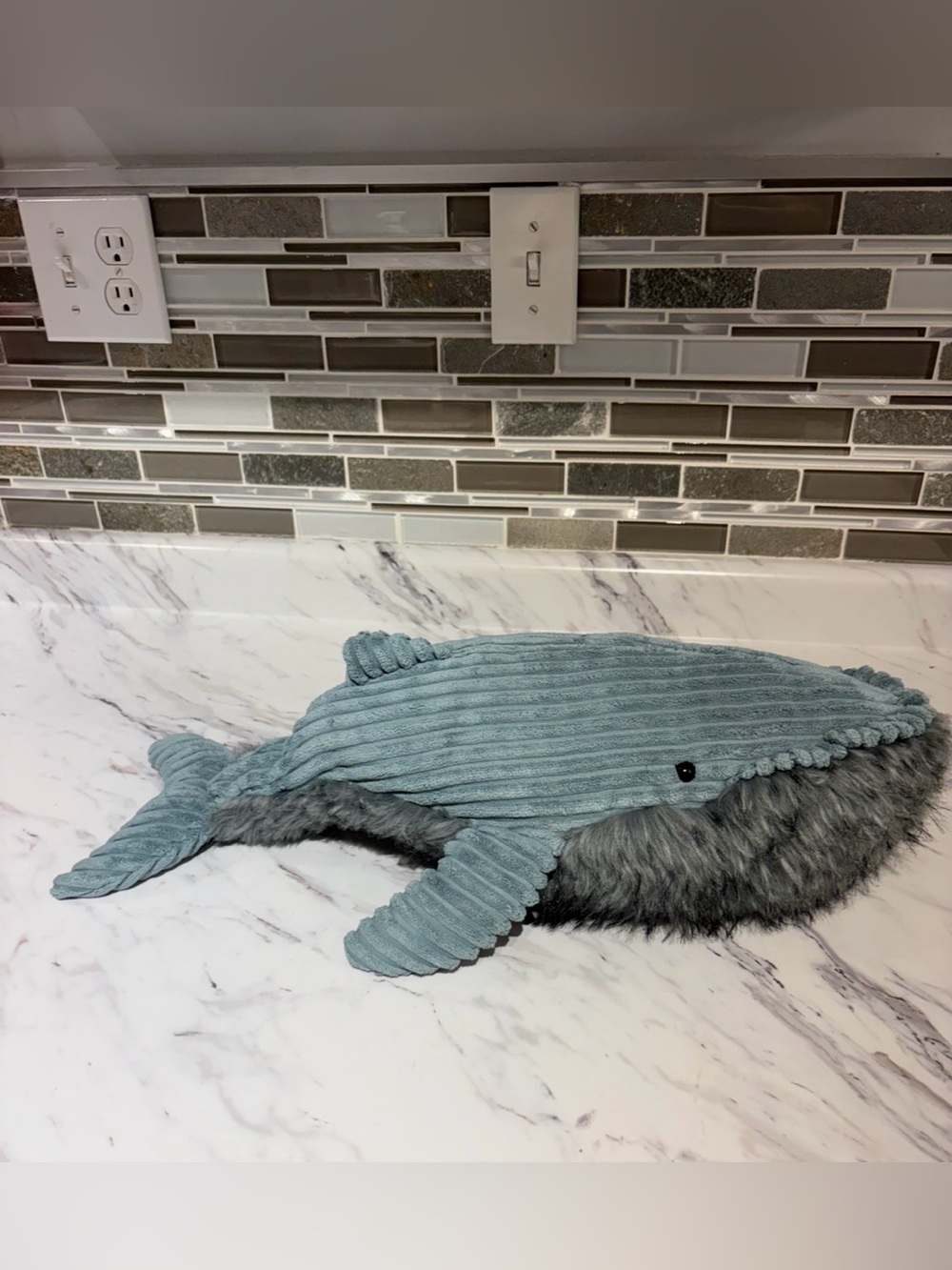 Jellycat Wiley Blue Whale Rare Retired 21” Plush Corduroy Faux Fur teal